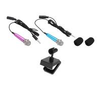 sourcing map 2Pcs Mini Microphone Portable Vocal Microphone for Voice Recording and Singing with Mic Stand and Cover,Blue & Rose Red