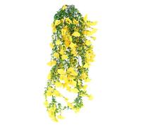 sourcing map 2pcs Morning Glory Fake Hanging Flowers, UV-Resistant Artificial Faux Flower Plants for Planter Indoor Outdoor Garden Porch Yard Wedding, Yellow