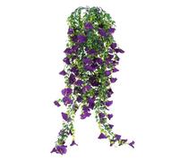 sourcing map 2pcs Morning Glory Fake Hanging Flowers, UV-Resistant Artificial Faux Flower Plants for Planter Indoor Outdoor Garden Porch Yard Wedding, Purple