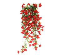 sourcing map 2pcs Morning Glory Fake Hanging Flowers, UV-Resistant Artificial Faux Flower Plants for Planter Indoor Outdoor Garden Porch Yard Wedding, Crimson Red