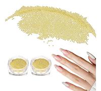 sourcing map 2pcs Nail Art Beads 0.03" (0.8mm) Mini Metal 3D Caviar Nails Beads Ball Bubble Bead with Storage Box for Nail Art DIY Craft Decoration, Gold Tone