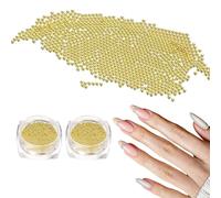 sourcing map 2pcs Nail Art Beads 0.04" (1mm) Mini Metal 3D Caviar Nails Beads Ball Bubble Bead with Storage Box for Nail Art DIY Craft Decoration, Gold Tone