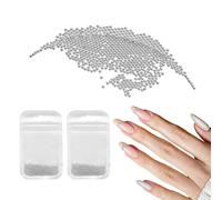 sourcing map 2pcs Nail Art Beads 0.05" (1.2mm) Mini Metal 3D Caviar Nails Beads Ball Bubble Bead with Bags for Nail Art DIY Craft Decoration, Silver Tone