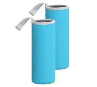 sourcing map 2pcs Neoprene Water Bottle Sleeve, 18.5 oz Insulated Water Glass Bottles Carrier Bag Collapsible Drink Bottle Sleeve Cover Holder with Handle, Blue