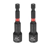 sourcing map 2pcs Nut Driver Drill Bit 3/8 Inch SAE Socket 1/4" Hex Shank 2.56" (65mm) Long Magnetic 6-Point Sockets Quick Change CR-V Steel Bolt Setters for Power Drill Drivers