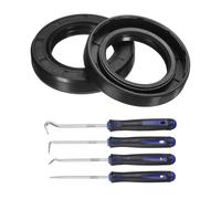 sourcing map 2Pcs Oil Seal, 35x55x10mm TC Nitrile Rubber Double Lip Cover with Hook Kit and Spring for Mechanical Automobile Bearing Shaft, Black