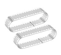 sourcing map 2pcs Oval Cake Rings, 3.6" x 1.1" Heat-Resistant Perforated Cake Mousse Ring Non Stick Metal Pastry for French Dessert Mousse Fruit Pies, Silver