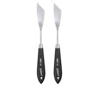 sourcing map 2pcs Palette Knife Painting Tool 8.7" Stainless Steel Irregular Blade Spatula Painting Pallet Knife with Hole Design Beech Wood Handle for Oil Acrylic Canvas, Black/Silver