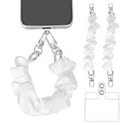 sourcing map 2Pcs Phone Wrist Strap, 10" Hands-Free Phone Lanyard with Silver Buckle, Chain Wristlet with Tether Tab for Women Shopping, Party Walk, White