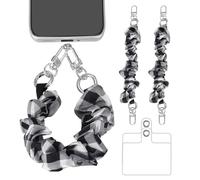sourcing map 2Pcs Phone Wrist Strap, 10" Hands-Free Phone Lanyard with Silver Buckle, Chain Wristlet with Tether Tab for Women Shopping, Party Walk, Plaid