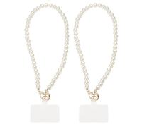 sourcing map 2Pcs Phone Wrist Strap, 12 Inch Cellphone Pearl Chain with Tether Tabs & Gold Clasp, Pearl Purse Chains Cellphone Lanyard Chain for Smart Phones