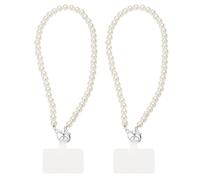 sourcing map 2Pcs Phone Wrist Strap, 16 Inch Cellphone Pearl Chain with Tether Tabs & Silver Clasp, Pearl Purse Chains Cellphone Lanyard Chain for Smart Phones