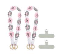 sourcing map 2Pcs Phone Wrist Strap, Braided Flower Cell Phone Lanyard Charm, Hand-free Keychain Wristlet Strap with Tether Tab for Women, Pink/Gray/White