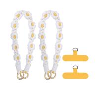 sourcing map 2Pcs Phone Wrist Strap, Braided Flower Cell Phone Lanyard Charm, Hand-free Keychain Wristlet Strap with Tether Tab for Women, White/Yellow