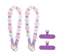 sourcing map 2Pcs Phone Wrist Strap, Braided Flower Cell Phone Lanyard Charm, Hand-free Keychain Wristlet Strap with Tether Tab for Women, Pink/White/Purple