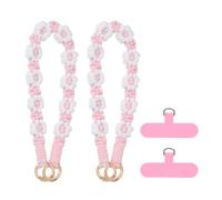 sourcing map 2Pcs Phone Wrist Strap, Braided Flower Cell Phone Lanyard Charm, Hand-free Keychain Wristlet Strap with Tether Tab for Women, White/Pink