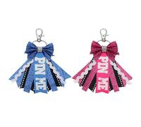 sourcing map 2Pcs Pin Me Cheer Bow Keychain, Sport Cute Cheerleader Gifts Key Chains for Backpack Purse Keyring Schoolbag Pendant Birthday Gift, Blue, Rose Red