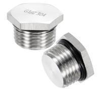 sourcing map 2Pcs Pipe Plug, G1/2 Male 304 Stainless Steel Outer Hex Head Thread Pipe Fitting Solid Thread Bung Plug with Sealing Ring for Terminating End in Hydraulic/Pneumatic System
