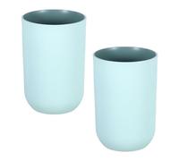 sourcing map 2Pcs Plastic Drinking Cups, Double Color Unbreakable Reusable Bathroom Cup Mouthwash Cup Toothbrush Tumbler Holder, Light Blue