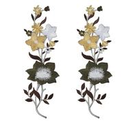 sourcing map 2Pcs Plum Iron on Appliques, 10in Plum Blossom Flower Applique Patch Flower Leaf Vines Iron on Sewing Embroidered Patches for Clothes Down Jacket Jean Bag, Army Green, Dark Yellow