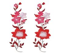 sourcing map 2Pcs Plum Iron on Appliques, 10in Plum Blossom Flower Applique Patch Flower Leaf Vines Iron on Sewing Embroidered Patches for Dress Clothes Down Jacket Jeans Bag, Red, Pink