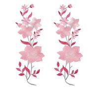 sourcing map 2Pcs Plum Iron on Appliques, 10in Plum Blossom Flower Applique Patch Flower Leaf Vines Iron on Sewing Embroidered Patches for Dress Clothes Down Jacket Jeans Bag, Pink