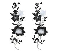 sourcing map 2Pcs Plum Iron on Appliques, 10in Plum Blossom Flower Applique Patch Flower Leaf Vines Iron on Sewing Embroidered Patches for Dress Clothes Down Jacket Jeans Bag, Black, White