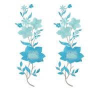 sourcing map 2Pcs Plum Iron on Appliques, 10in Plum Blossom Flower Applique Patch Flower Leaf Vines Iron on Sewing Embroidered Patches for Dress Clothes Down Jacket Jeans Bag, Blue