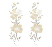 sourcing map 2Pcs Plum Iron on Appliques, 10in Plum Blossom Flower Applique Patch Flower Leaf Vines Iron on Sewing Embroidered Patches for Dress Clothes Down Jacket Jeans Bag, Beige, White