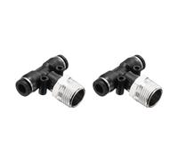sourcing map 2pcs Pneumatic Male Branch Tee 1/4" Tube OD x 3/8" NPT Thread Quick Push to Connect Brass Air Line Hose Fittings for Industry Air System PT1/4-N03, Black