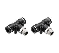 sourcing map 2pcs Pneumatic Male Branch Tee 3/8" Tube OD x 1/4" NPT Thread Quick Push to Connect Brass Air Line Hose Fittings for Industry Air System PT3/8-N02, Black
