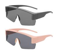 sourcing map 2Pcs Polarized Sports Sunglasses for Men Womens, UV400 Protection Fit Over Glasses Cycling Sunglasses for Running Skiing Fishing Goggles, Pink & Sand Black Frame Gray