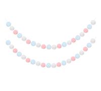 sourcing map 2pcs Pom Pom Garland 6.6 ft 30 Balls Colorful Felt Ball Garland for Wall Christmas Tree Decor Birthday Banner Easter Party Decorations, Pink, Blue, White