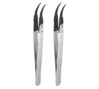sourcing map 2pcs Precision Ceramic Tweezer ESD-7A 5" Stainless Steel Tweezers Straight Curved Anti-Static Non-Magnetic Heat Resistance Head Industrial Precision Tweezer for Jewelry Electronics