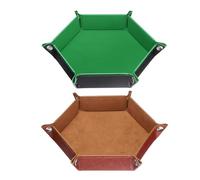 sourcing map 2pcs PU Leather Dice Tray Unisex Valet Tray Folding Hexagon Tray Portable Entryway Table Nightstand Bedside Desk Holder for Key Wallet Watch Coin Jewelry, Green Brown
