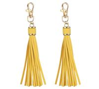 sourcing map 2pcs PU Leather Tassels, 6 Inch Keychain Tassel Charm with Lobster Swivel for Jewelry Making, Handbag, DIY Crafts, (Yellow)