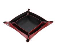 sourcing map 2pcs PU Leather Valet Tray Unisex Folding Small Catchall Tray Organizer Portable Nightstand Bedside Desk Tray for Key Wallet Watch Coin Jewelry Dice, Black Red
