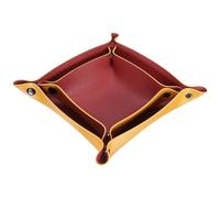 sourcing map 2pcs PU Leather Valet Tray Unisex Folding Small Catchall Tray Organizer Portable Nightstand Bedside Desk Tray for Key Wallet Watch Coin Jewelry Dice, Red Yellow