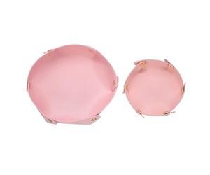 sourcing map 2pcs PU Leather Valet Tray Unisex Valet Tray Folding Round Catchall Tray Portable Entryway Table Tray Nightstand Bedside Desk Tray for Key Watch Coin Jewelry Dice, Pink