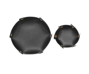 sourcing map 2pcs PU Leather Valet Tray Unisex Valet Tray Folding Round Catchall Tray Portable Entryway Table Tray Nightstand Bedside Desk Tray for Key Watch Coin Jewelry Dice, Black