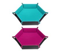 Sourcing Map 2pcs PU Leather & Velvet Hexagonal Dice Tray - Rose Red & Light Blue - Collapsible & Modern - Organizer for Keys, Watches, Jewelry & More