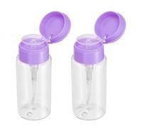 sourcing map 2pcs Push Down Pump Dispenser 5.3OZ (150ML) Plastic Nail Polish Remover Pumping Empty Bottle with Flat Flip Cap for Makeup Remover Alcohol Facial Toner, Purple
