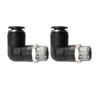 sourcing map 2pcs Push to Connect Tube Fitting 1/4" BSPT Male Thread x 8mm ID 90 Degree Pneumatic Quick Connect Air Fittings, Black