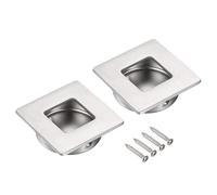 sourcing map 2pcs Recessed Handle Stainless Steel 35mm/1.38" Square Sliding Door Pulls with Screws, Round Embedded Design Finger Pulls Handles for Sliding Barn Bypass Doors Wardrobe Drawer