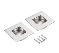 sourcing map 2pcs Recessed Handle Stainless Steel 40mm/1.57" Square Sliding Door Pulls with Screws, Round Embedded Design Finger Pulls Handles for Sliding Barn Bypass Doors Wardrobe Drawer