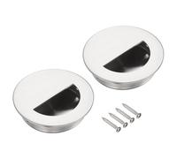 sourcing map 2pcs Recessed Handle Stainless Steel 50mm/1.97" Semicircle Sliding Door Pulls with Screws, Round Embedded Design Finger Pulls Handles for Sliding Barn Bypass Doors Wardrobe Drawer