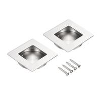 sourcing map 2pcs Recessed Handle Stainless Steel 59mm/2.32" Square Sliding Door Pulls with Screws, Round Embedded Design Finger Pulls Handles for Sliding Barn Bypass Doors Wardrobe Drawer