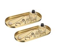 sourcing map 2pcs Rectangle Serving Trays, 5 x 12inch Metal Serving Platter Board Bathroom Tray for Coffee Party Home Decor Cheese Dish Cake Dessert, Gold