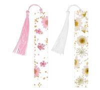 sourcing map 2pcs Resin Dried Flower Bookmarks for Women Reading, Transparent Dried Floral Book Marks Cute Floral Pressed Page Makers with Tassels, Pink White