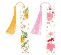 sourcing map 2pcs Resin Dried Flower Bookmarks for Women Reading, Transparent Dried Floral Book Marks Cute Floral Pressed Page Makers with Tassels, Pink Orange